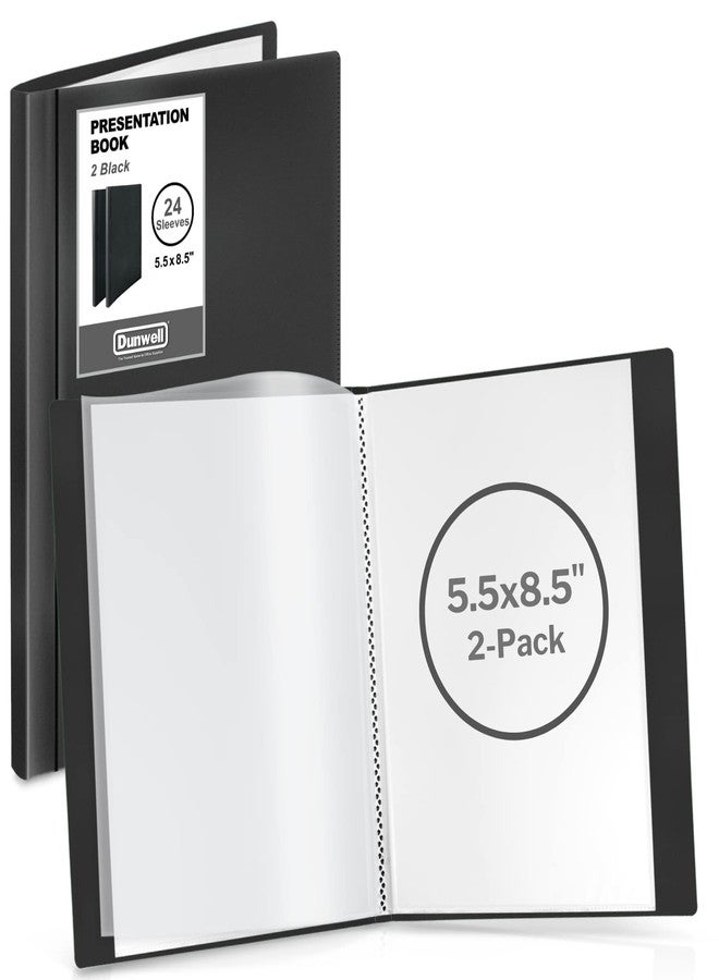 Dunwell Small Presentation Book 5.5x8.5 (2-Pack, Black), 24 Pockets Display 48 Half Size Pages, Plastic Binders with Sleeves, 5.5 x 8.5 Mini Booklets, Acid-Free Poly - Image 1